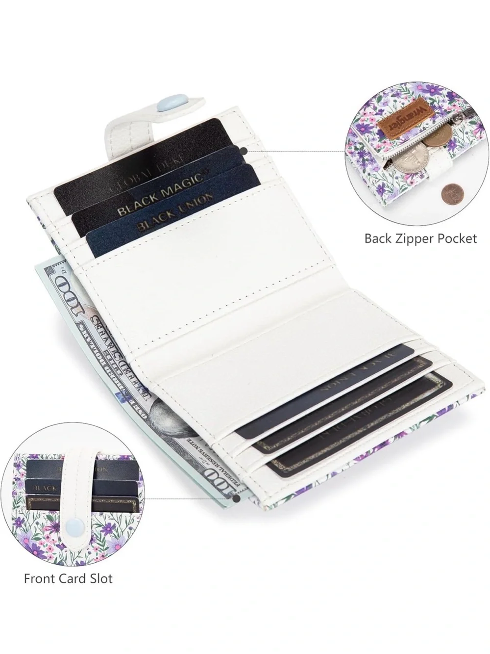 Wrangler White Floral Wallet with Purple & Pink Blooms